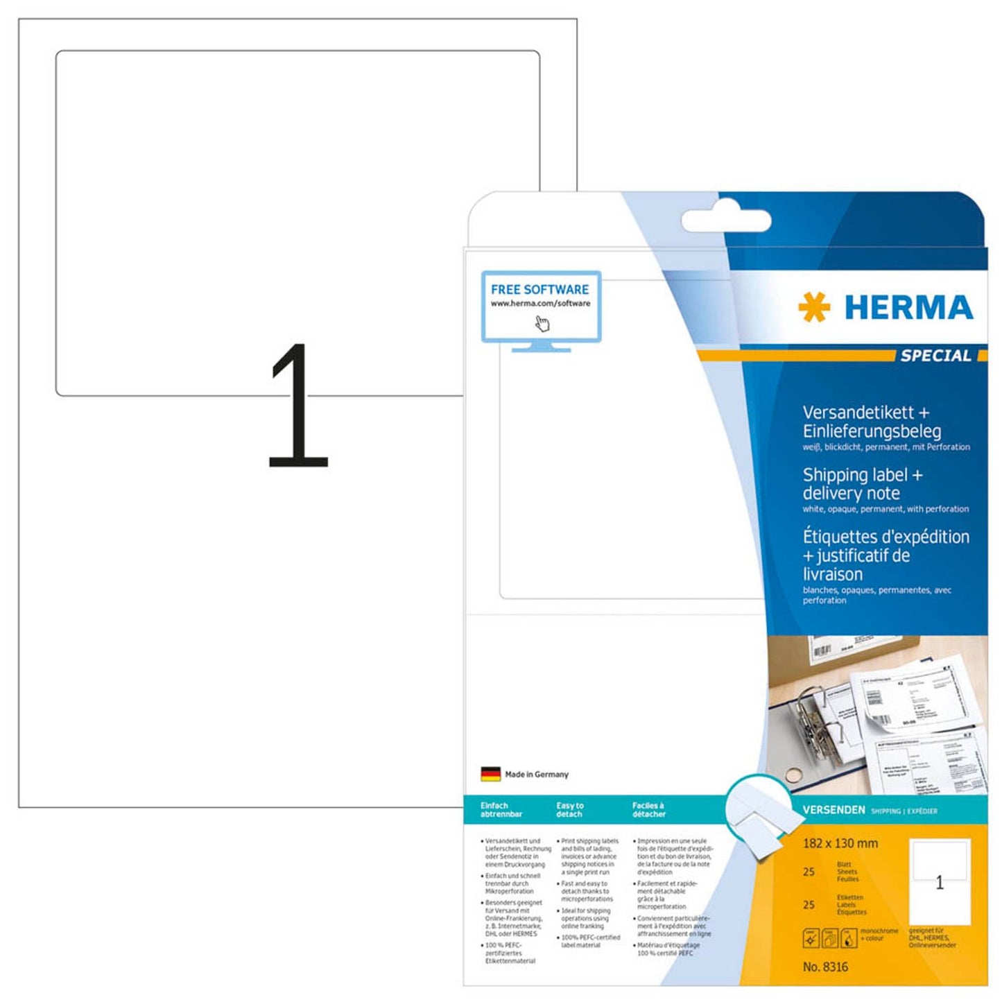 HERMA Adressetiketten weiß 182,0 x 130,0 mm | 8316 | 1 Pack = 25 Blatt