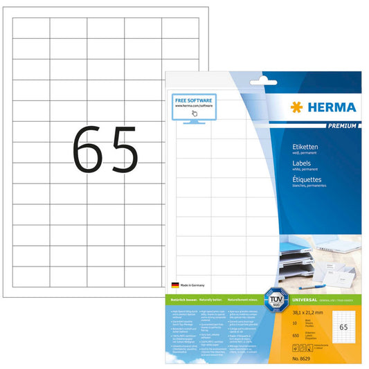 HERMA Etiketten weiß 38,1 x 21,2 mm | 8629 | 1 Pack = 10 Blatt