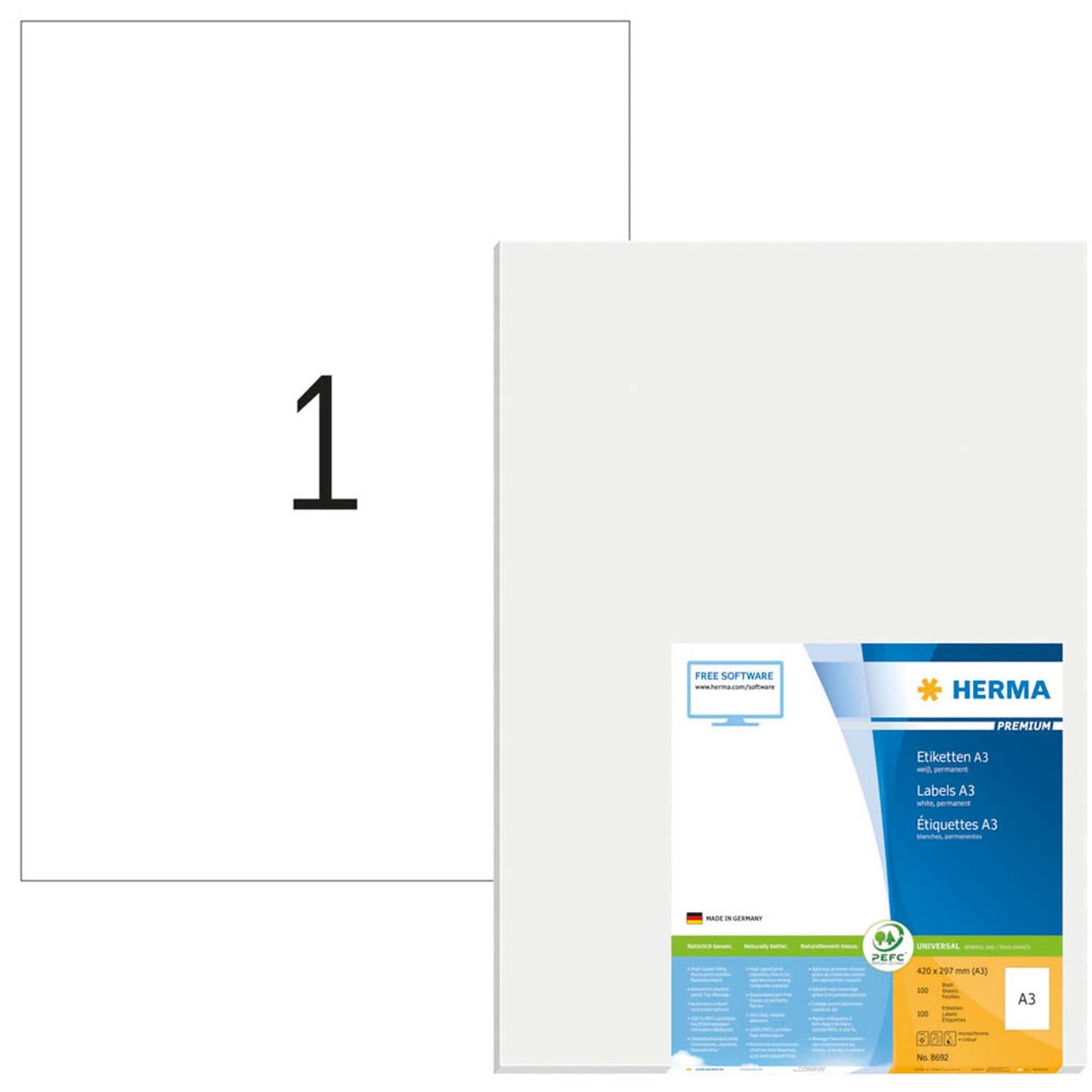 HERMA Etiketten weiß 297,0 x 420,0 mm | 8692 | 1 Pack = 100 Blatt