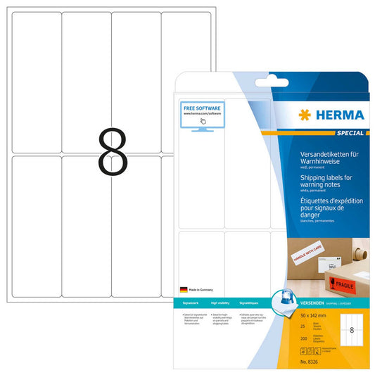 HERMA Versandetiketten weiß 50,0 x 142,0 mm | 8326 | 1 Pack = 25 Blatt