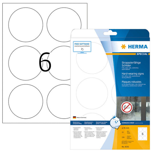 HERMA wetterfeste Folienetiketten weiß 85,0 x 85,0 mm | 8336 | 1 Pack = 25 Blatt