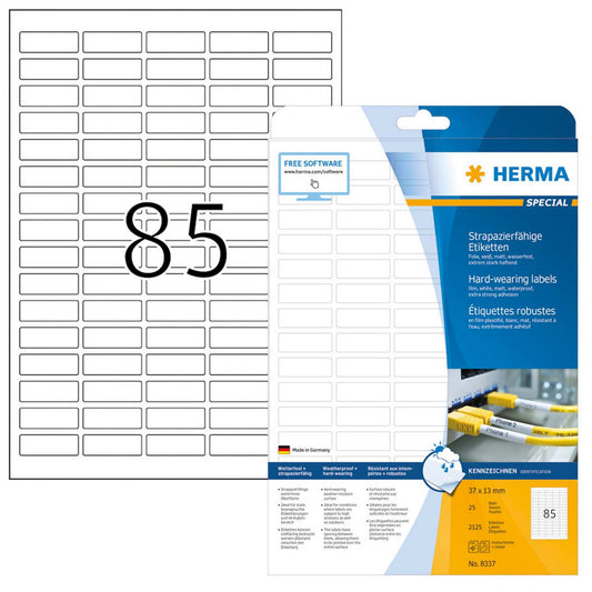HERMA wetterfeste Folienetiketten weiß 37,0 x 13,0 mm | 8337 | 1 Pack = 25 Blatt