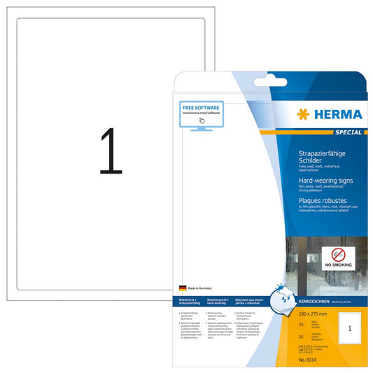 HERMA Folienetiketten weiß 190,0 x 275,0 mm | 8334 | 1 Pack = 25 Blatt