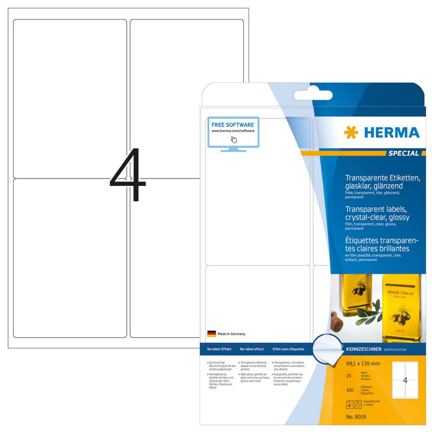 HERMA Folienetiketten transparent 99,1 x 139,0 mm | 8019 | 1 Pack = 25 Blatt