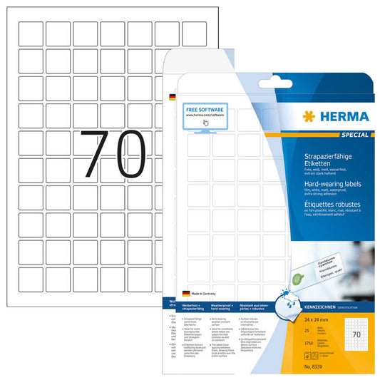 HERMA wetterfeste Folienetiketten weiß 24,0 x 24,0 mm | 8339 | 1 Pack = 25 Blatt