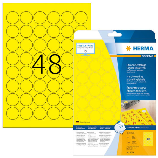HERMA wetterfeste Folienetiketten gelb 30,0 x 30,0 mm | 8034 | 1 Pack = 25 Blatt
