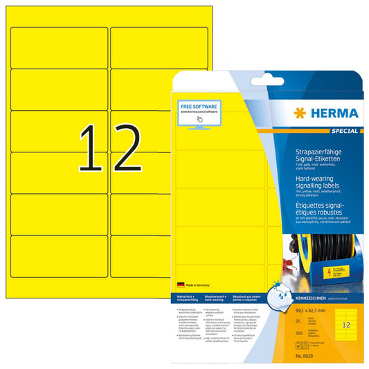 HERMA wetterfeste Folienetiketten gelb 99,1 x 42,3 mm | 8029 | 1 Pack = 25 Blatt
