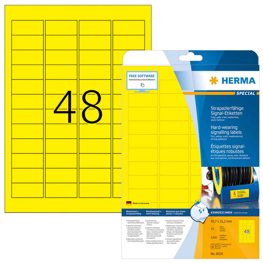 HERMA wetterfeste Folienetiketten gelb 45,7 x 21,2 mm | 8030 | 1 Pack = 25 Blatt