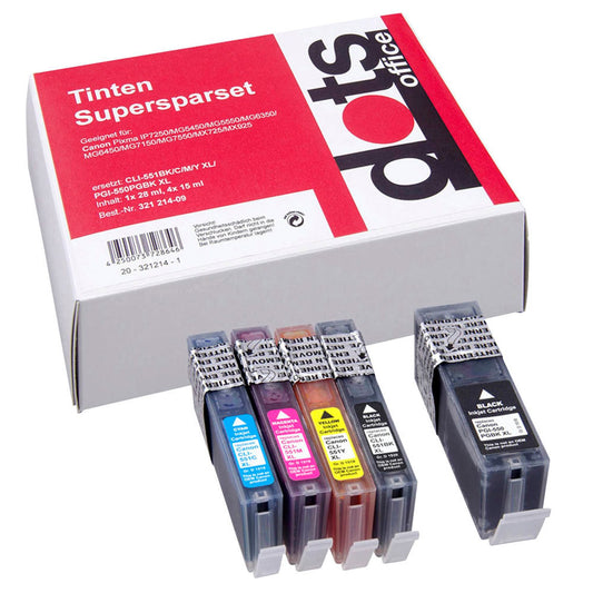 dots schwarz, cyan, magenta, gelb Druckerpatronen kompatibel zu Canon PGI-550 XL BK, CLI-551 XL BK/C/M/Y | 1519,0050-DOTS