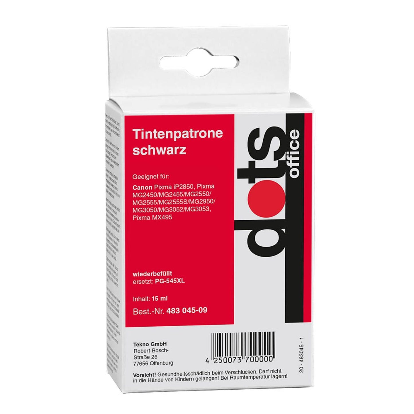 dots schwarz Druckerpatrone kompatibel zu Canon PG-545XL | 1562,4001-DOTS