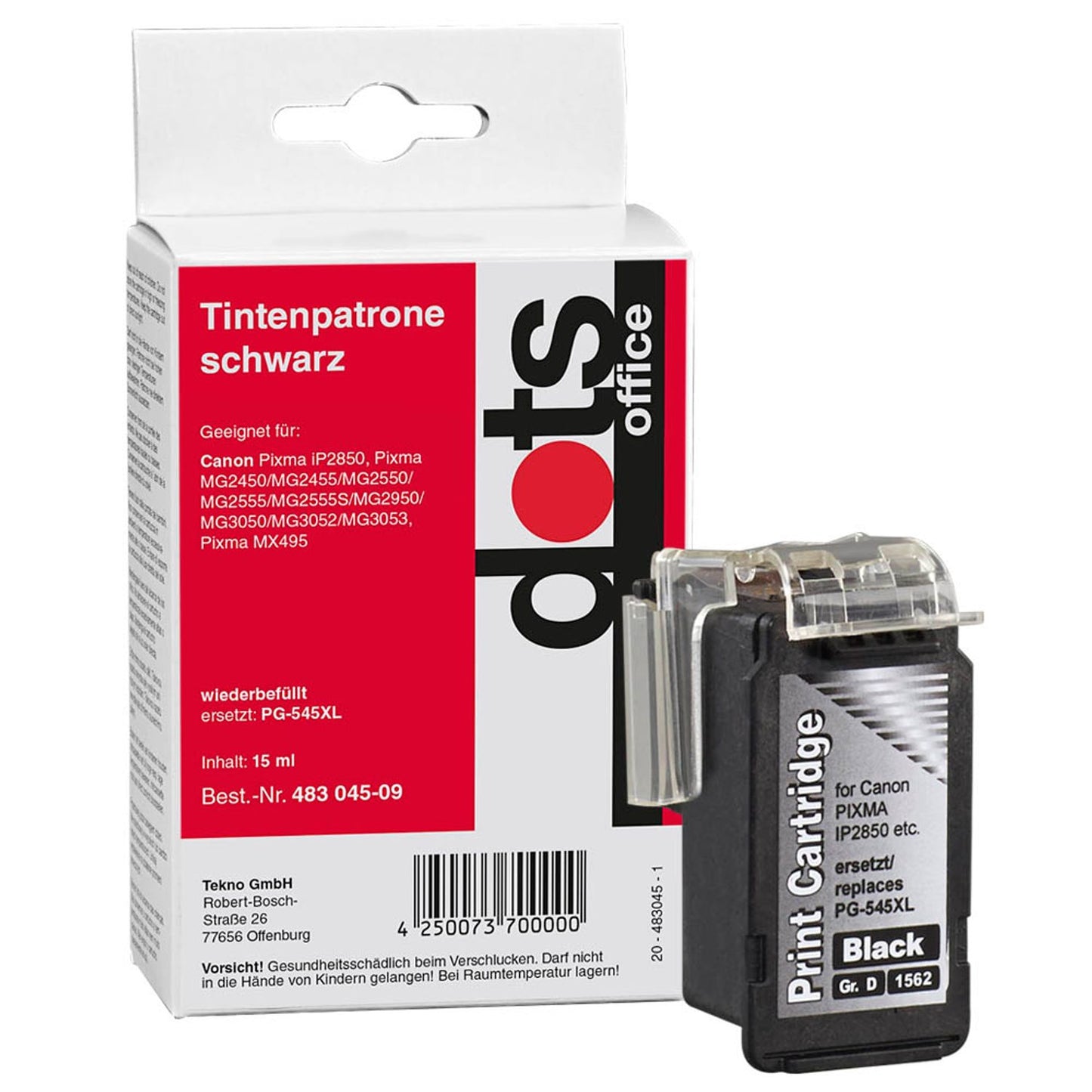 dots schwarz Druckerpatrone kompatibel zu Canon PG-545XL | 1562,4001-DOTS