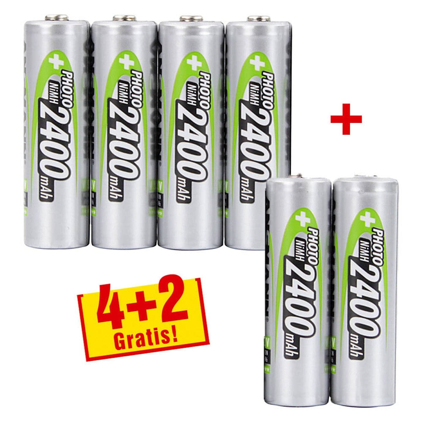 ANSMANN + 2 GRATIS: 4 Akkus Photo Mignon AA 2.400 mAh + GRATIS | 1322-0000-510 | 1 Pack = 4 St.