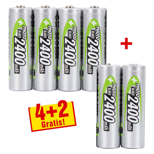 ANSMANN + 2 GRATIS: 4 Akkus Photo Mignon AA 2.400 mAh + GRATIS | 1322-0000-510 | 1 Pack = 4 St.