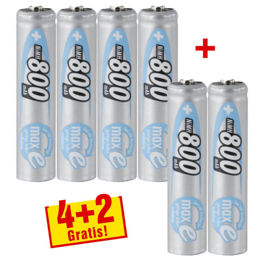 ANSMANN + 2 GRATIS: 4 Akkus maxE Micro AAA 800 mAh + GRATIS | 1321-0000-510 | 1 Pack = 4 St.