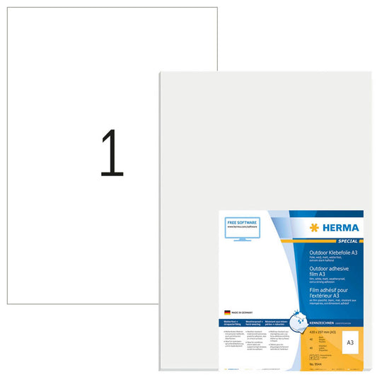 HERMA Folien-Kraftklebe-Etiketten weiß 297,0 x 420,0 mm | 9544 | 1 Pack = 40 Blatt
