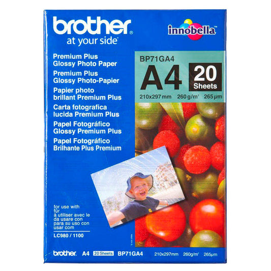 brother Fotopapier DIN A4 glänzend 260 g/qm | BP71GA4 | 1 Pack = 20 Blatt