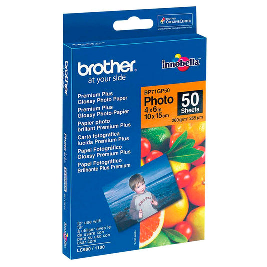brother Fotopapier DIN A6 glänzend 260 g/qm | BP71GP50 | 1 Pack = 50 Blatt