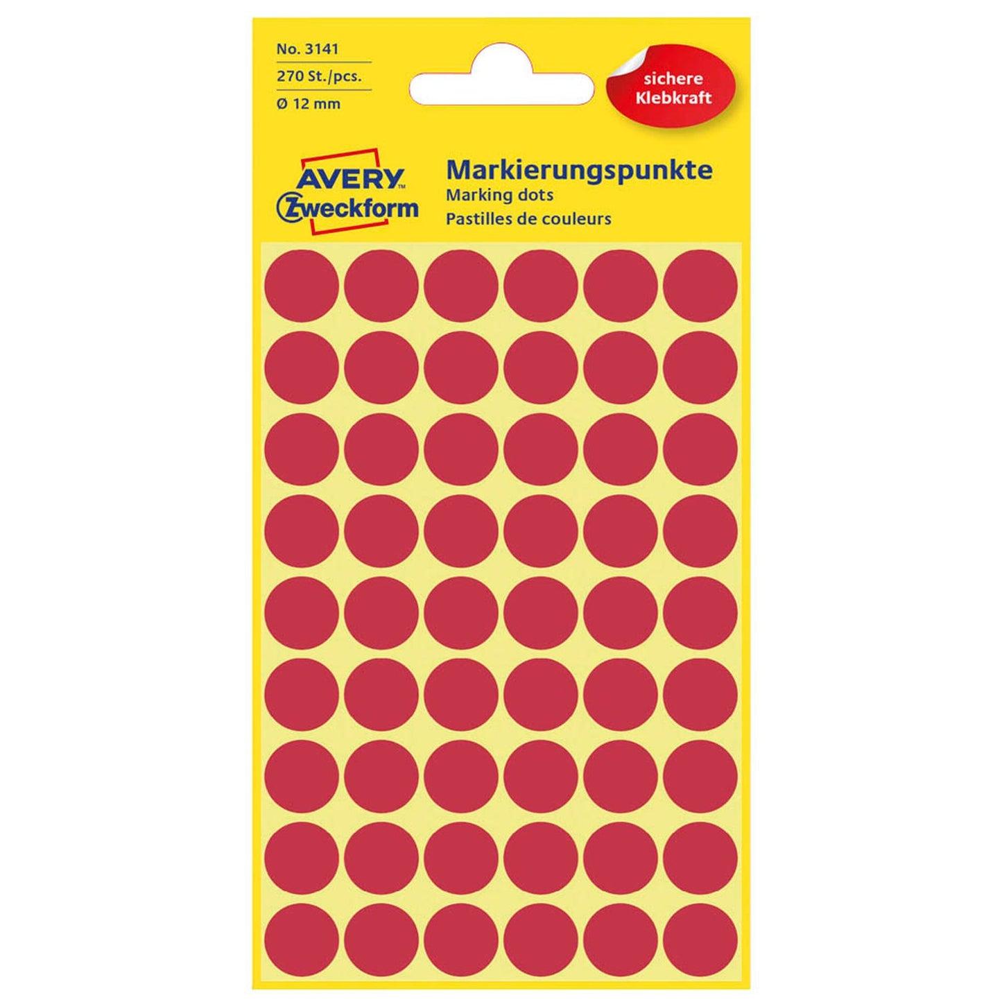 AVERY Zweckform Klebepunkte rot Ø 12,0 mm | 3141 | 1 Pack = 270 St.