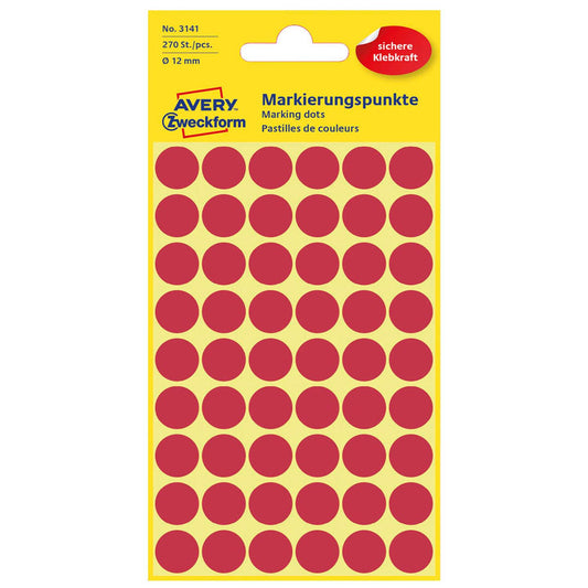 AVERY Zweckform Klebepunkte rot Ø 12,0 mm | 3141 | 1 Pack = 270 St.