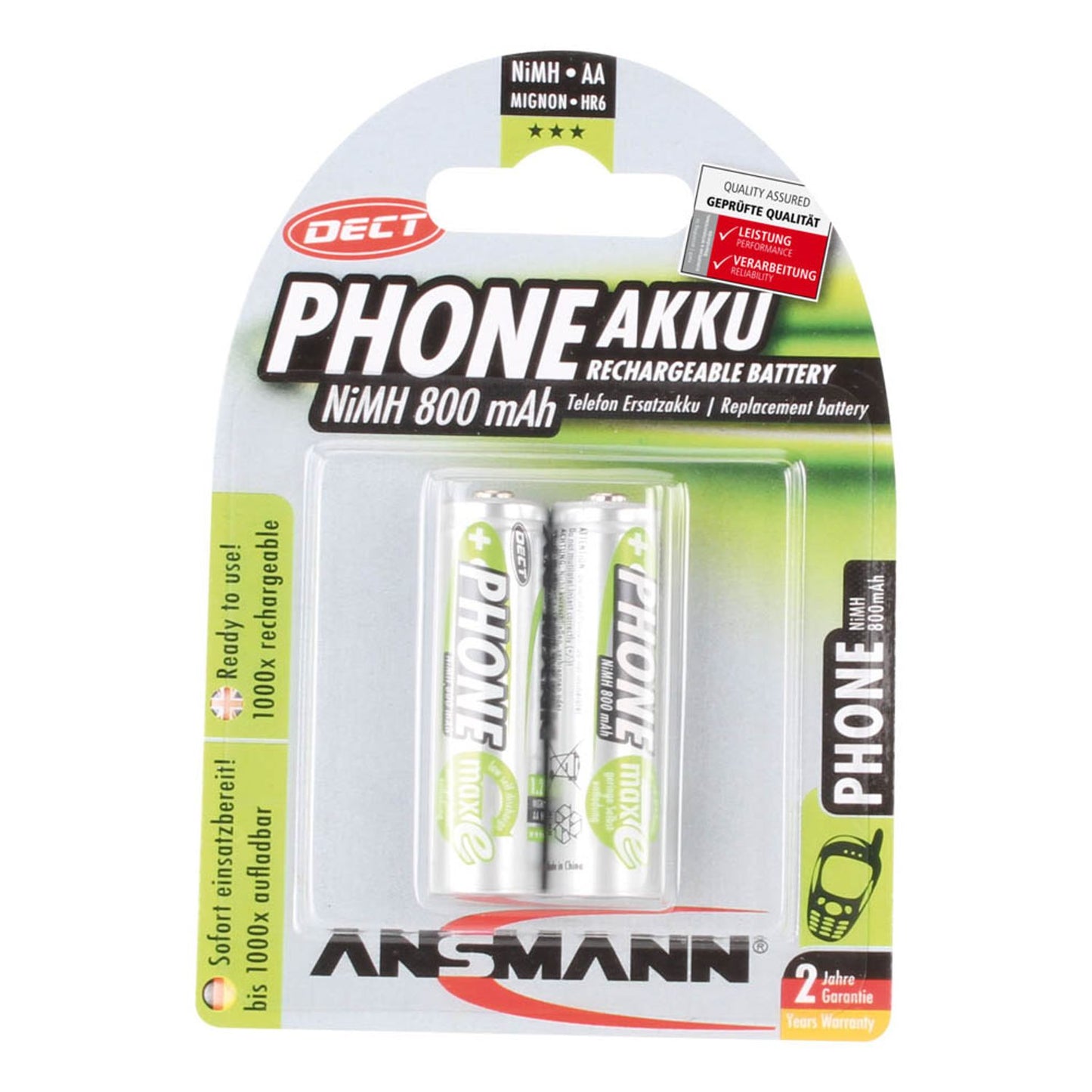 ANSMANN Akkus DECT Mignon AA 800 mAh | 5030902 | 1 Pack = 2 St.