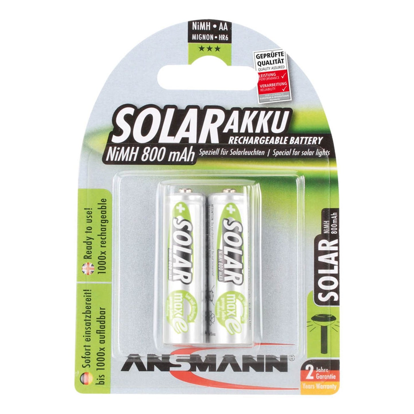 ANSMANN Akkus Solar Mignon AA 800 mAh | 5035513 | 1 Pack = 2 St.