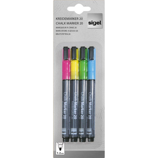 SIGEL Kreidemarker farbsortiert 1,0 - 2,0 mm | BA179 | 1 Pack = 4 St.