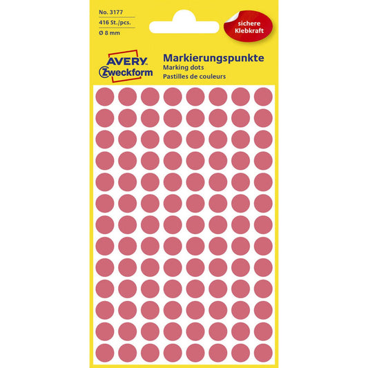 AVERY Zweckform Klebepunkte leuchtrot Ø 8,0 mm | 3177 | 1 Pack = 416 St.