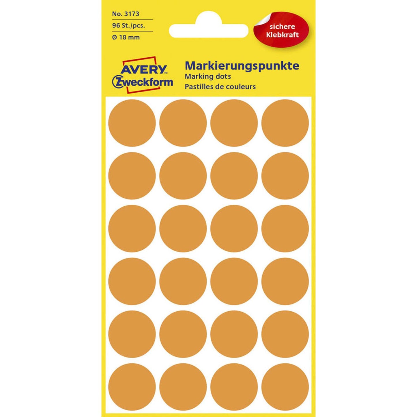 AVERY Zweckform Klebepunkte leuchtorange Ø 18,0 mm | 3173 | 1 Pack = 96 St.