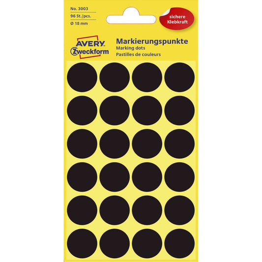 AVERY Zweckform Klebepunkte schwarz Ø 18,0 mm | 3003 | 1 Pack = 96 St.
