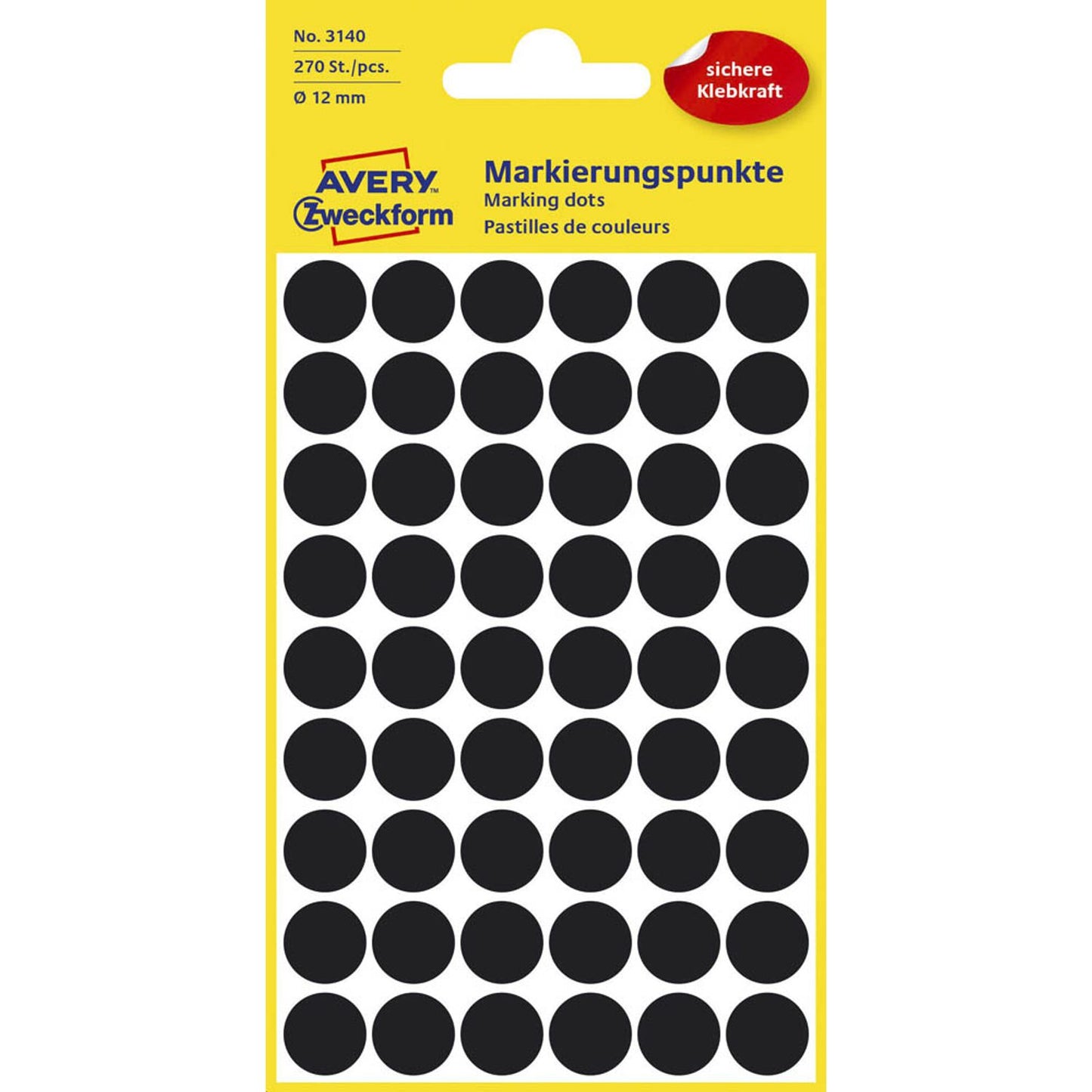 AVERY Zweckform Klebepunkte schwarz Ø 12,0 mm | 3140 | 1 Pack = 270 St.