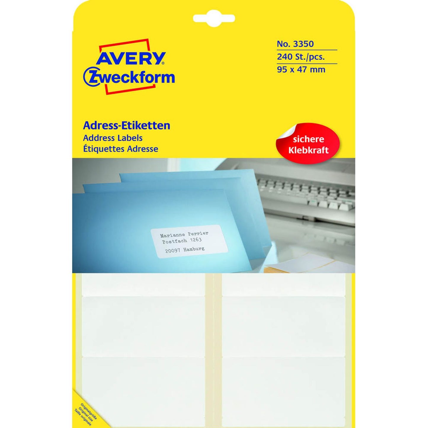 AVERY Zweckform Adressetiketten weiß 95,0 x 47,0 mm | 3350 | 1 Pack = 240 Etiketten