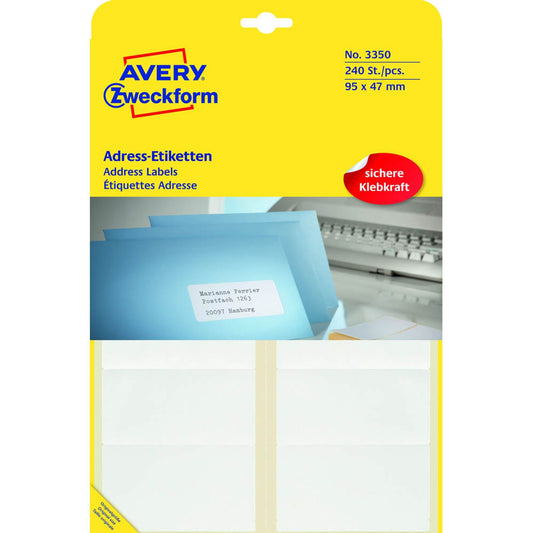 AVERY Zweckform Adressetiketten weiß 95,0 x 47,0 mm | 3350 | 1 Pack = 240 Etiketten