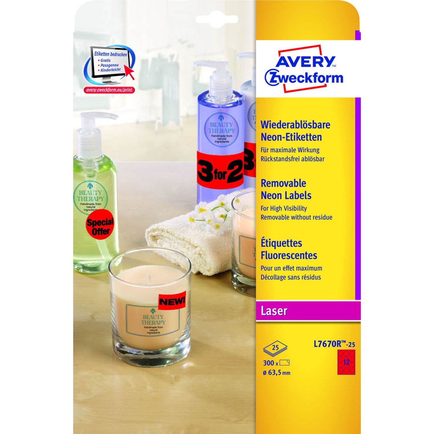 AVERY Zweckform Etiketten rot 63,5 x 63,5 mm | L7670R-25 | 1 Pack = 25 Blatt