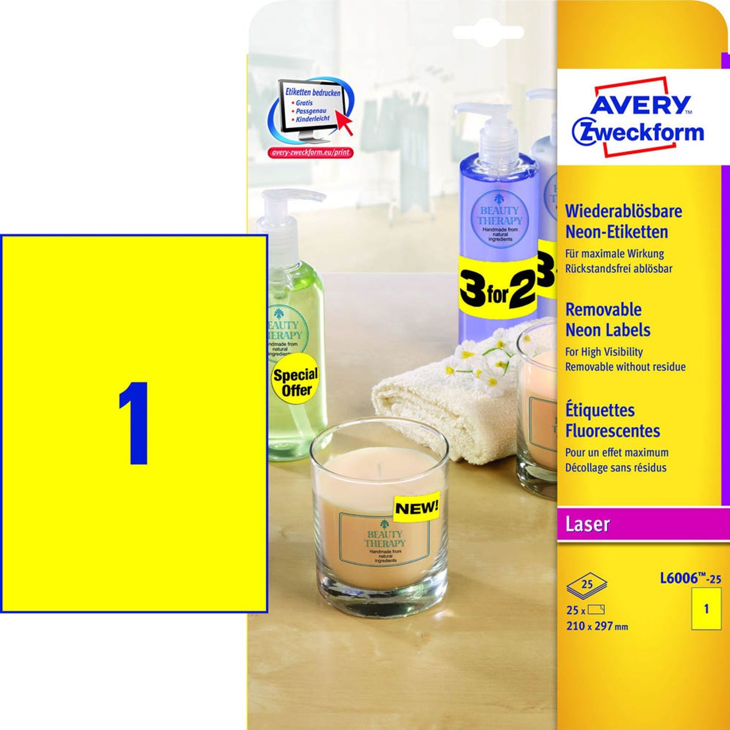 AVERY Zweckform Etiketten gelb 210,0 x 297,0 mm | L6006-25 | 1 Pack = 25 Blatt
