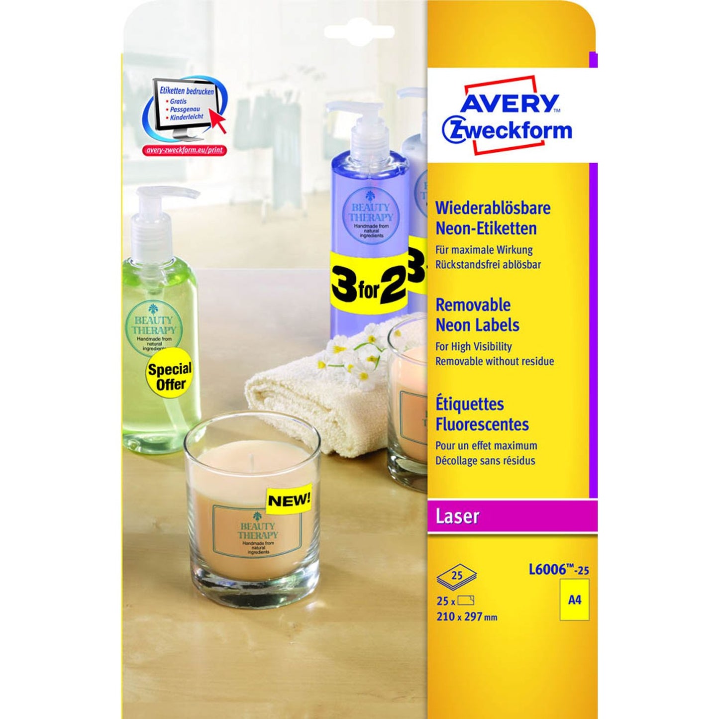 AVERY Zweckform Etiketten gelb 210,0 x 297,0 mm | L6006-25 | 1 Pack = 25 Blatt