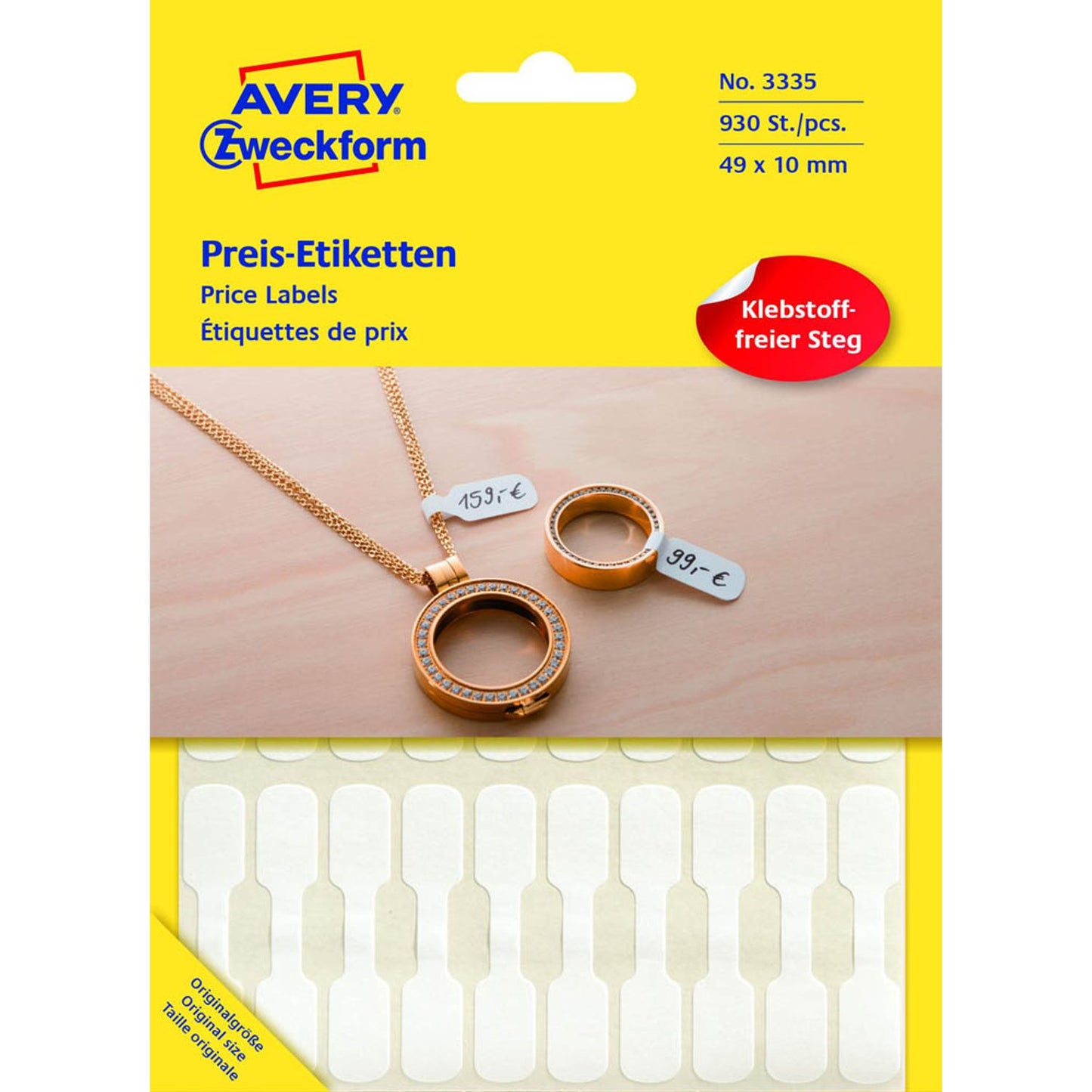 AVERY Zweckform Schmucketiketten weiß 49,0 x 10,0 mm | 3335 | 1 Pack = 930 St.