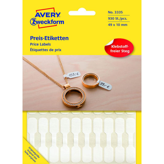 AVERY Zweckform Schmucketiketten weiß 49,0 x 10,0 mm | 3335 | 1 Pack = 930 St.