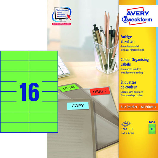 AVERY Zweckform Etiketten grün 105,0 x 37,0 mm | 3454 | 1 Pack = 100 Blatt