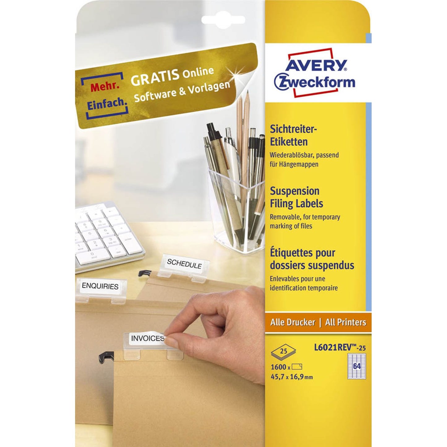 AVERY Zweckform Etiketten weiß 45,7 x 16,9 mm | L6021REV-25 | 1 Pack = 25 Blatt