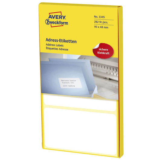 AVERY Zweckform Adressetiketten weiß 95,0 x 48,0 mm | 3345 | 1 Pack = 282 Etiketten