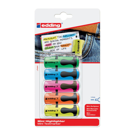 edding mini highlighter Textmarker farbsortiert | 4-7-5-1999 | 1 Set = 5 St.