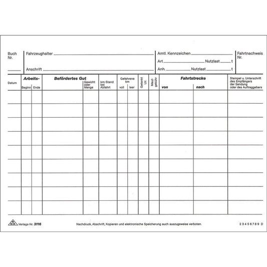 RNK-Verlag Fahrtenbuch, Lkw mit Kraftstoffverbrauch Formularbuch | 3116