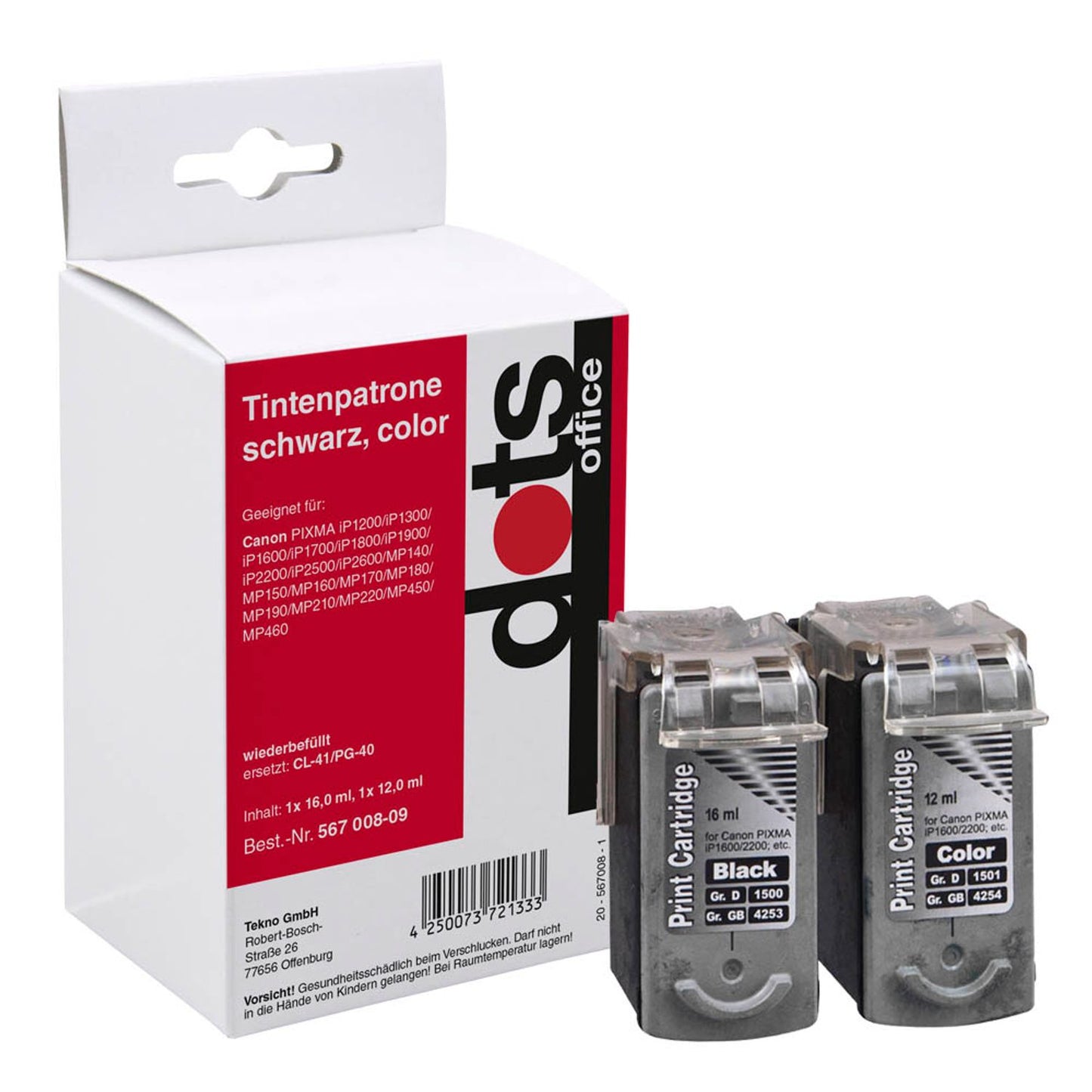 dots schwarz, color Druckerpatronen kompatibel zu Canon PG-40/CL-41, 2er-Set | 1500,4031-DOTS | 1 Pack = 2 St.
