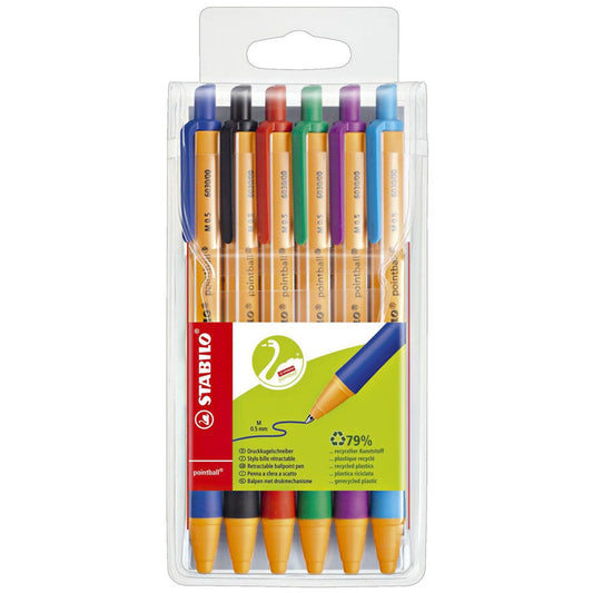 STABILO Kugelschreiber pointball orange, Schreibfarbe: farbsortiert | 6030/6 | 1 Pack = 6 St.