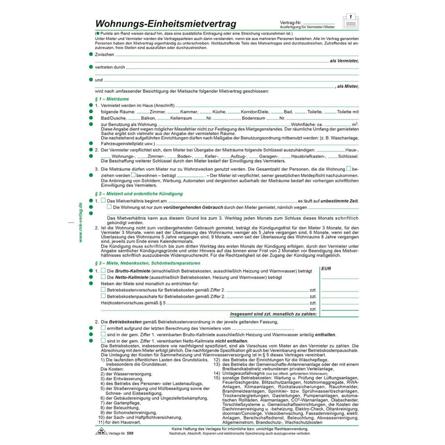 RNK-Verlag Mietverträge für Wohnungen | 599/10 | 1 Pack = 10 St.