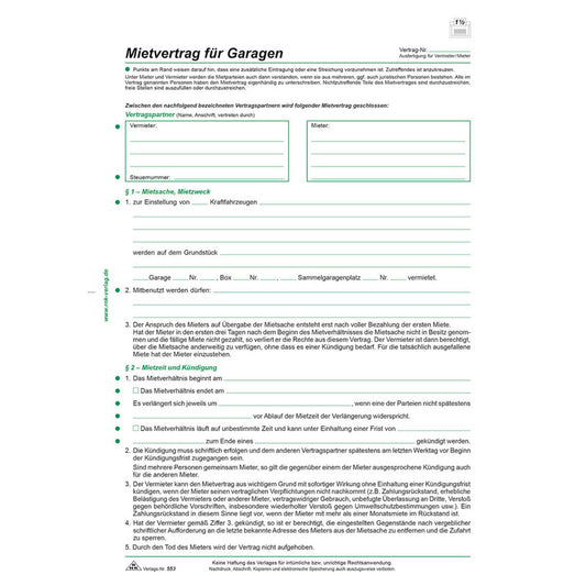 RNK-Verlag Mietverträge für Garagen | 553/10 | 1 Pack = 10 St.