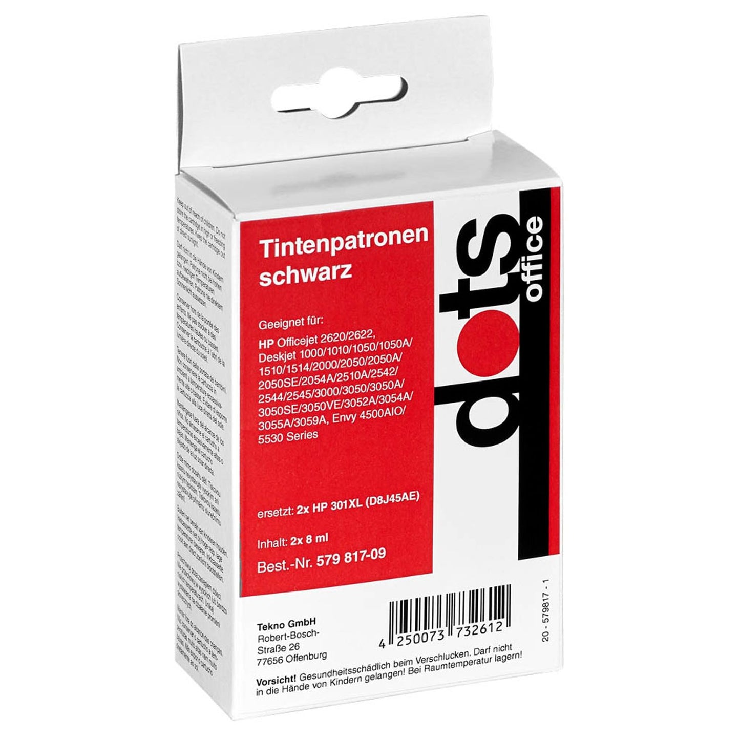 dots schwarz Druckerpatronen kompatibel zu HP 301XL (D8J45AE), 2er-Set | 1719,4021-DOTS | 1 Pack = 2 St.