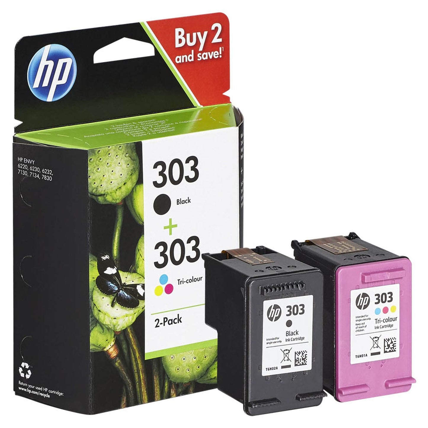 HP 303 () schwarz, color Druckerpatronen, 2er-Set | 3YM92AE | 1 Pack = 2 St.