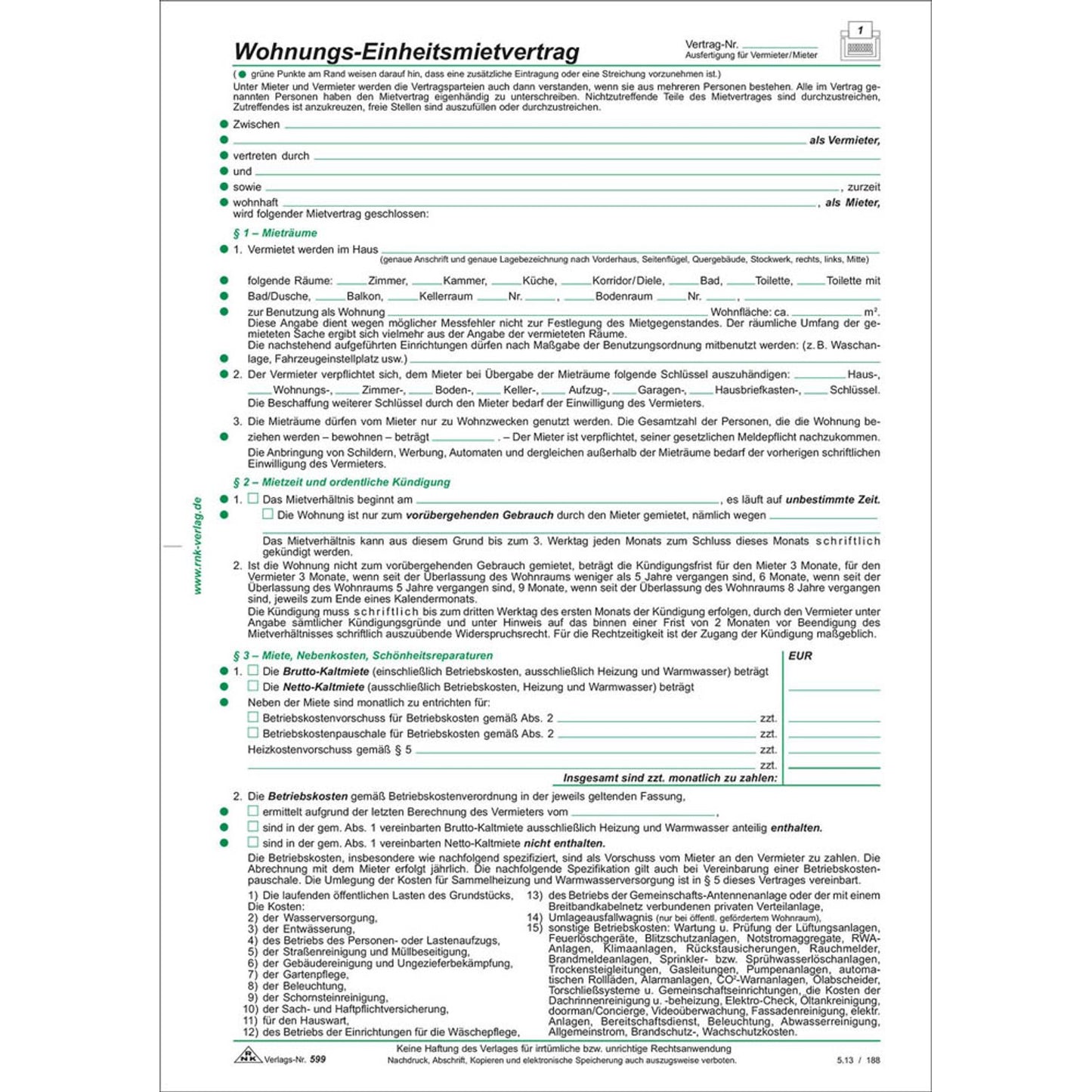 RNK-Verlag Mietverträge für Wohnungen | 599 | 1 Pack = 50 St.