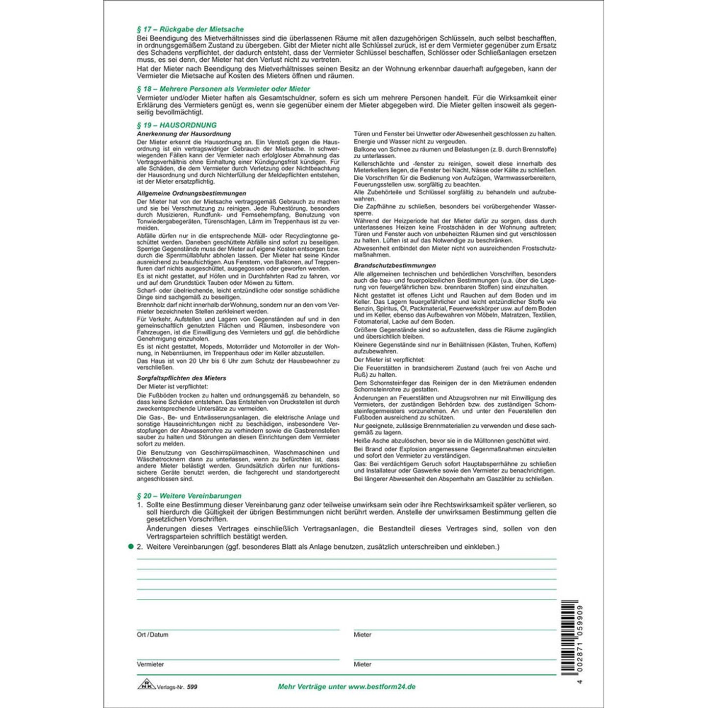 RNK-Verlag Mietverträge für Wohnungen | 599 | 1 Pack = 50 St.